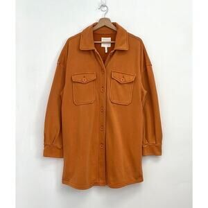 Avec Les Filles Oversized Shirt Jacket Shacket Cozy Patch Pockets Orange - Med